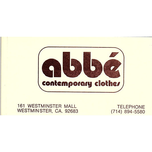 Abbé Contemporary Clothes Westminster CA Vintage Business Card SE5-B5