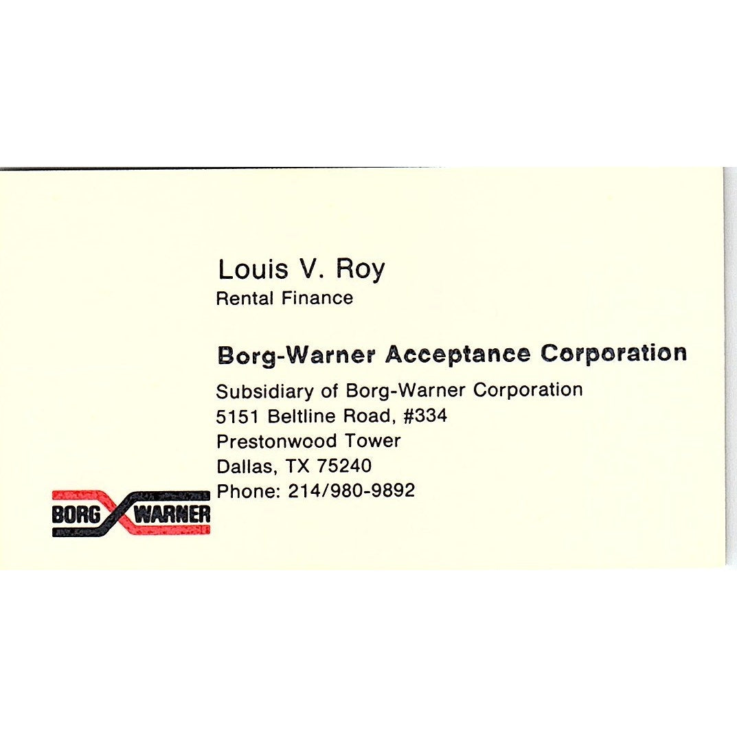 Louis V Roy Borg-Warner Dallas TX Vintage Business Card SC9-B13
