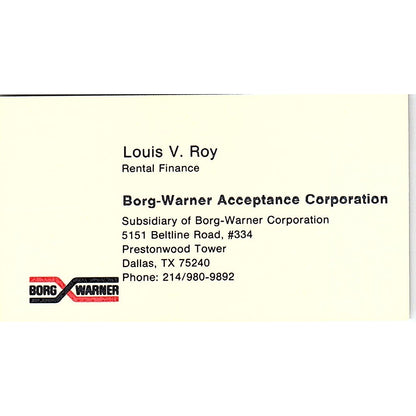 Louis V Roy Borg-Warner Dallas TX Vintage Business Card SC9-B13