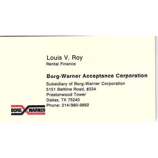 Louis V Roy Borg-Warner Dallas TX Vintage Business Card SC9-B13