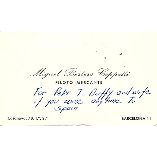 Miguel Bertero Coppetti Piloto Mercante Barcelona Vintage Business Card TH2-B1