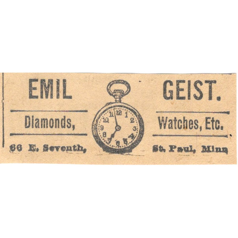 Emil Geist Jeweler East Seventh Street St. Paul 1898 Newspaper Ad AF2-S6