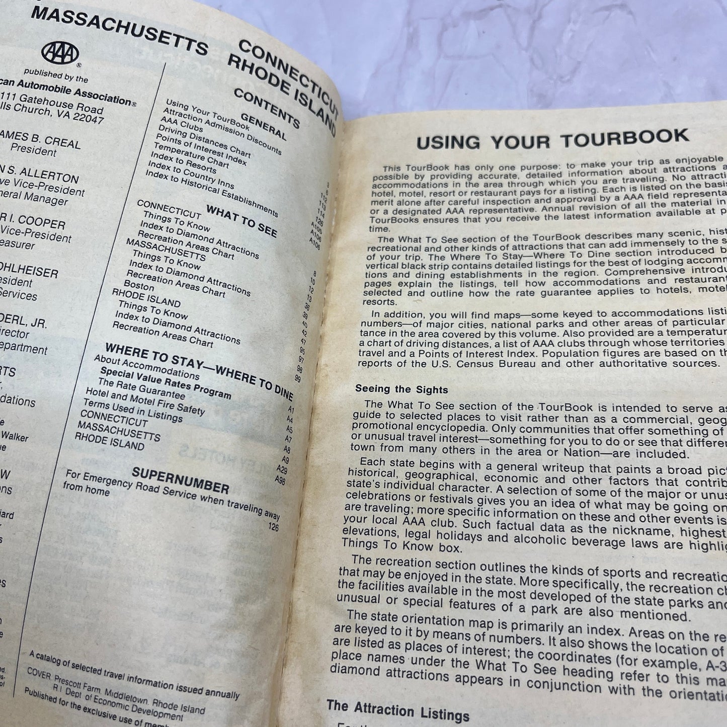 1985 AAA Connecticut, Massachusetts, Rhode Island TourBook Travel Guide TH2-BO1