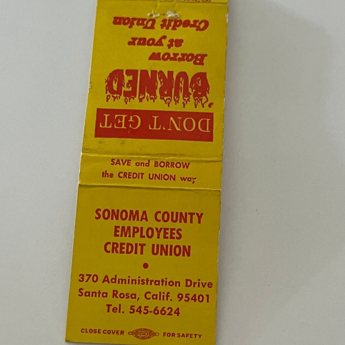 Sonoma County Employee Credit Union Santa Rosa CA Matchbook Cover TB6-MB2-4