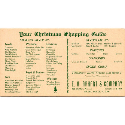 E.A. Arhart & Co Christmas Shopping Grand Forks ND Antique Blotter Card AJ5-H3
