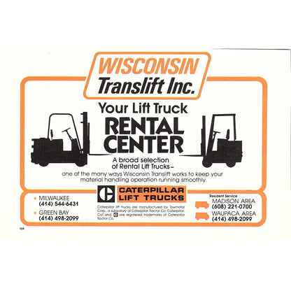 Wisconsin Translift Inc Rental Center Green Bay 8x5" 1981 Ad AF6-17