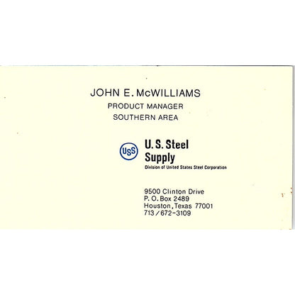 John E McWilliams USS US Steel Houston Vintage Business Card SE5-B2