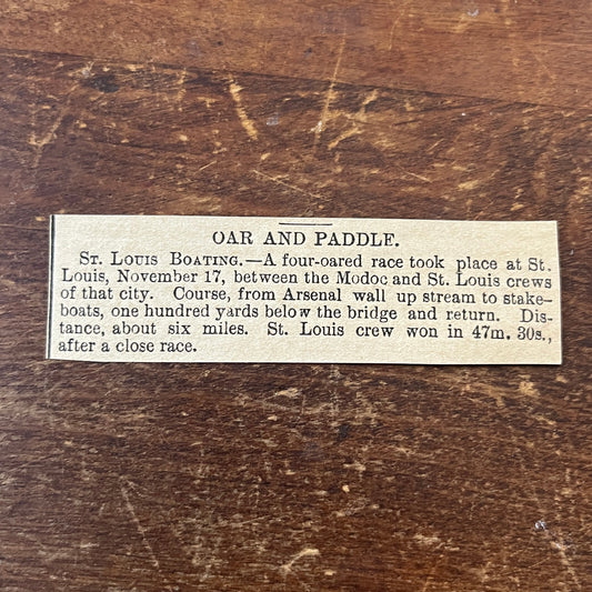 Nov 1878 Modoc & St. Louis Four Oar Sailboat Race 1878 Clip AG2-S17