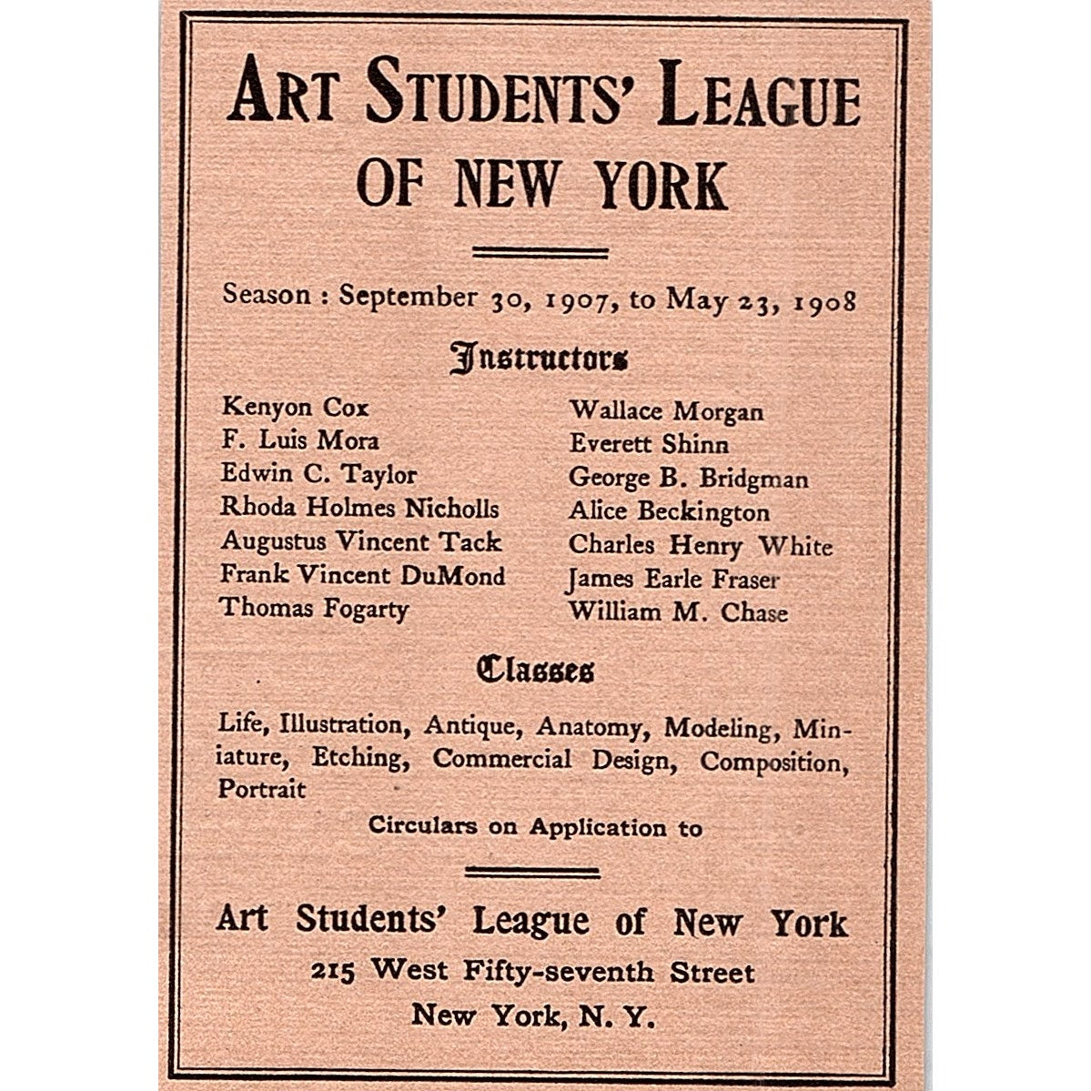 Art Students League of New York Kenyon Cox F. Luis Mora - 1908 Ad AF5-4