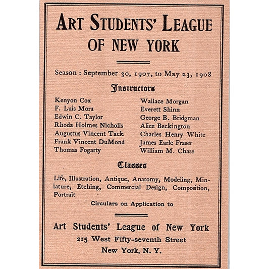 Art Students League of New York Kenyon Cox F. Luis Mora - 1908 Ad AF5-4