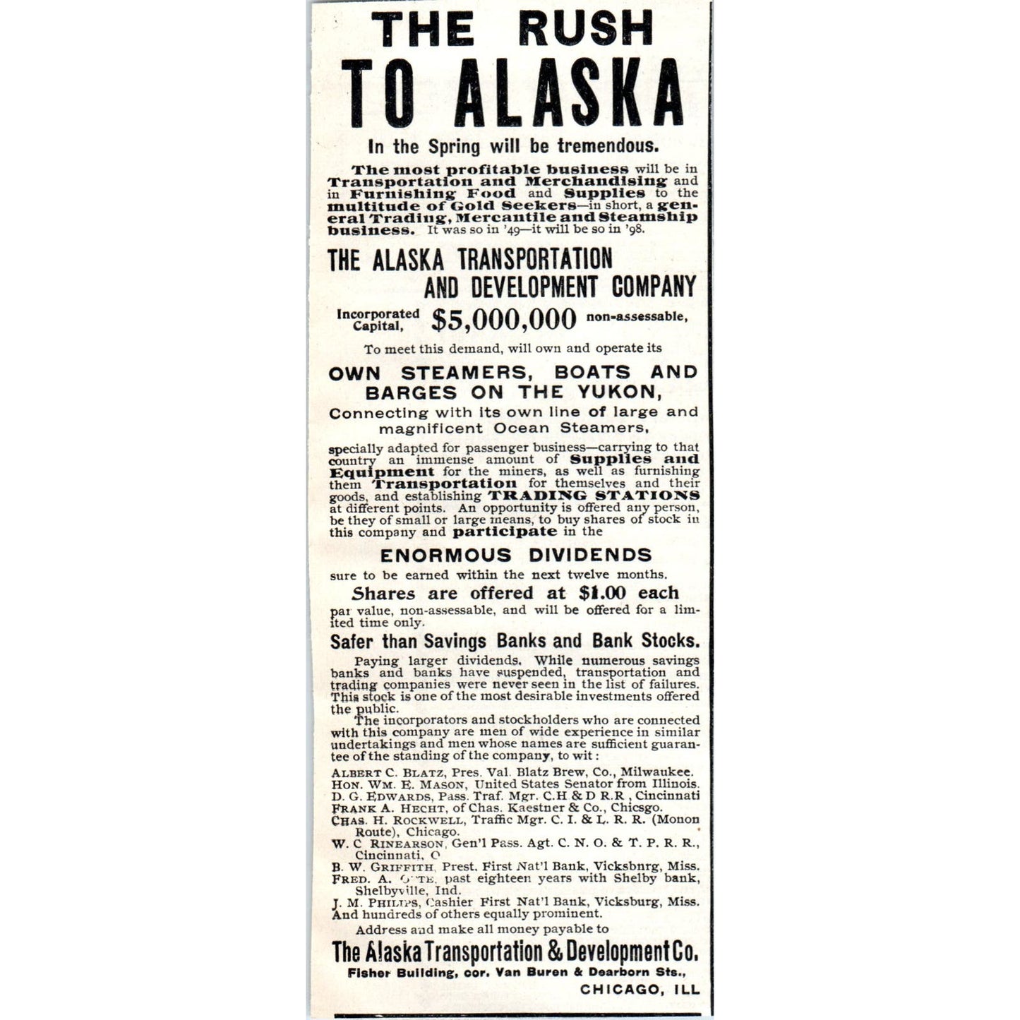 The Alaska Transportation & Development Co Investments 1897 Victorian Ad AE9-TS2