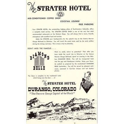 The Strater Hotel Diamond Belle Durango CO 1958 Ad AG1-8