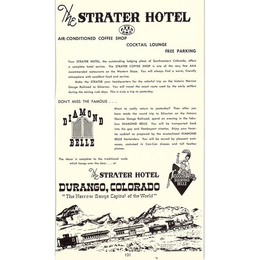 The Strater Hotel Diamond Belle Durango CO 1958 Ad AG1-8