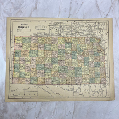 1899 Map of Kansas 10x13 Original Tinted Map Engraving FL6-8