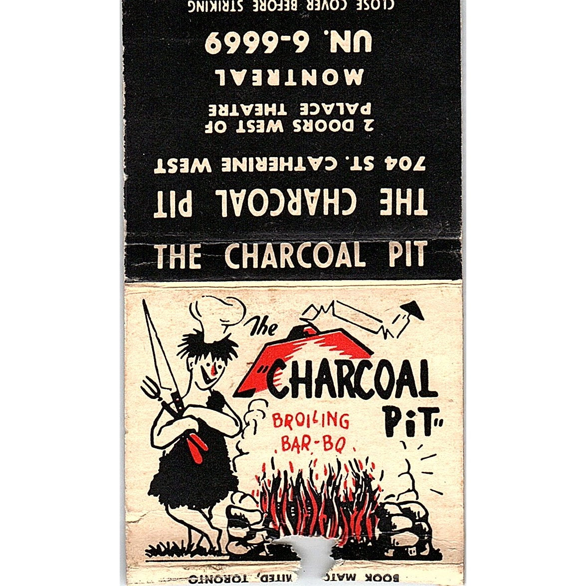 The Charcoal Pit Restaurant Montreal Vintage Matchbook TB6-MB2-12