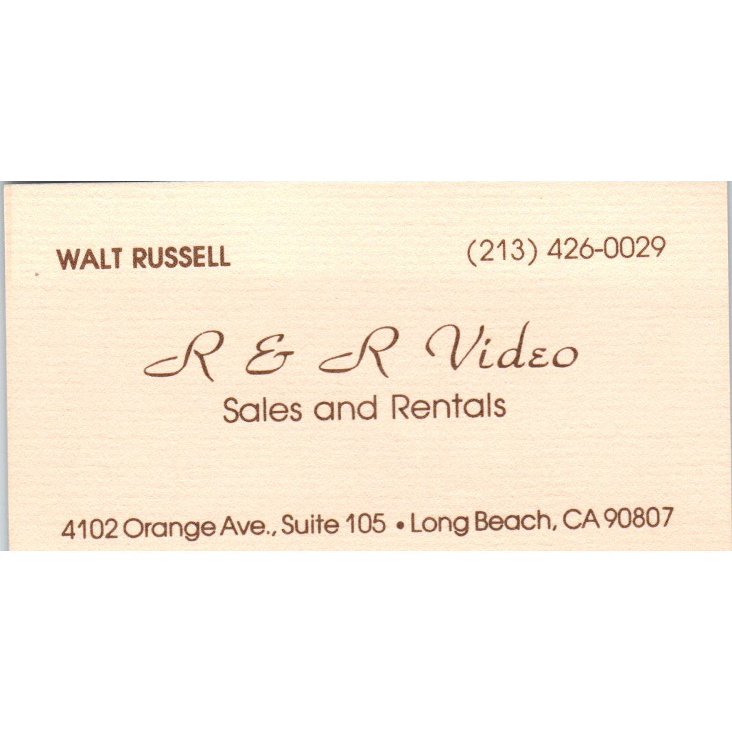 Walt Russell R&R Video Sales & Rentals Long Beach Vintage Business Card SD8-B5