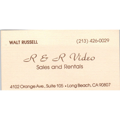 Walt Russell R&R Video Sales & Rentals Long Beach Vintage Business Card SD8-B5
