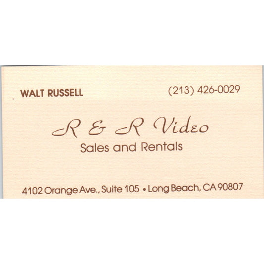 Walt Russell R&R Video Sales & Rentals Long Beach Vintage Business Card SD8-B5