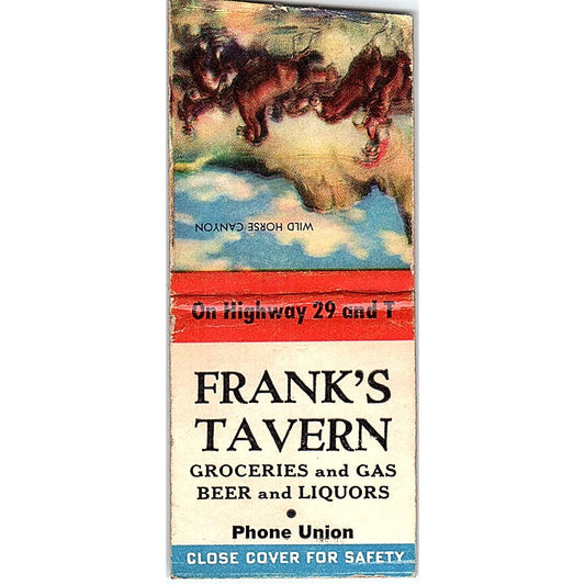 Frank's Tavern Hwy 29 & T Vintage Matchbook Cover SF3-Y3