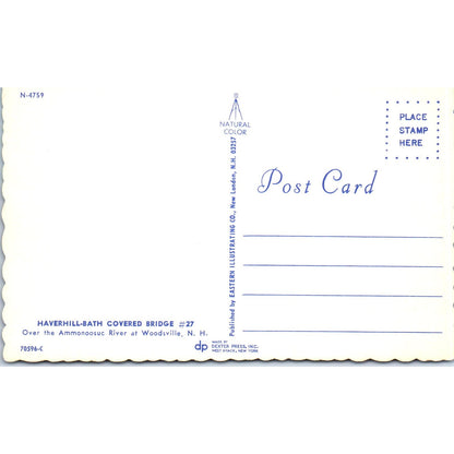 Haverhill-Bath Bridge Ammonoosuc River Woodsville NH Covered Bridge Postcard PC6