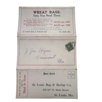 c1910 St. Louis Bag & Burlap Co St. Louis MO Postal Mailing Card Postcard AJ4-3