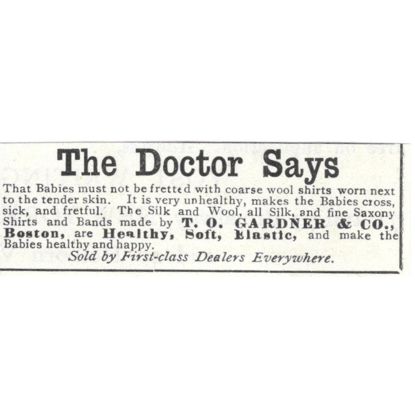 T.O. Gardner & Co Baby Clothes Boston 1892 Ad AG2-S25