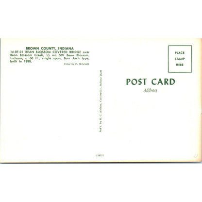 Bean Blossom Bridge Brown County IN Vintage Covered Bridge Postcard PC14