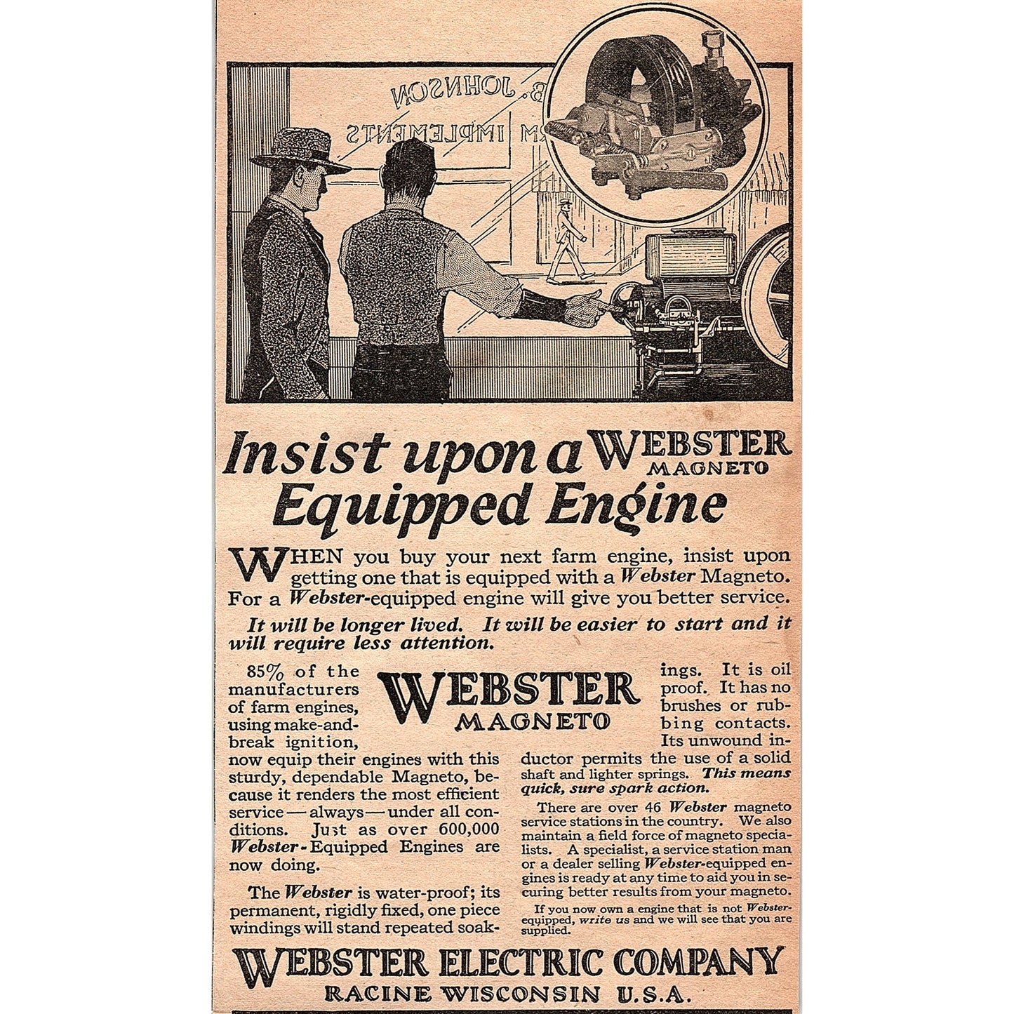 Webster Magneto Engine Webster Electric Co Racine WI 1920 Ad AG2-6