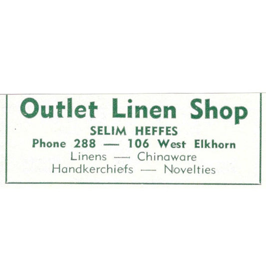 Outlet Linen Shop Selim Heffes 106 West Elkhorn 1957 Estes Park CO Ad AG4-S11