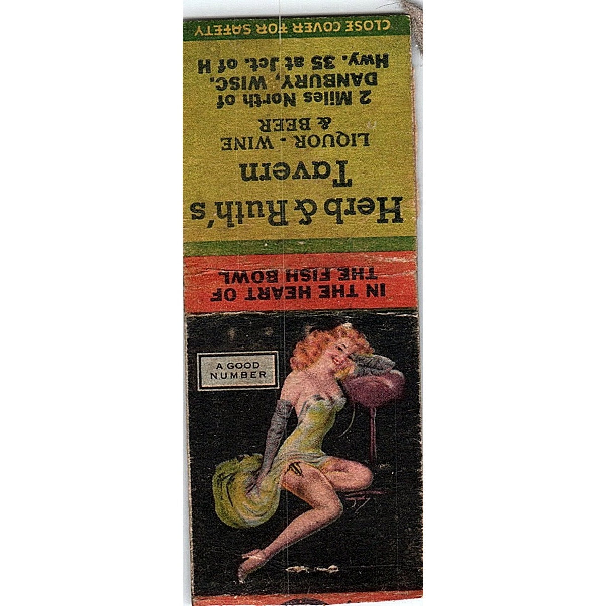 Herb & Ruth's Tavern Danbury WI Pinup Vintage Matchbook Cover SC7-Y8
