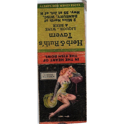 Herb & Ruth's Tavern Danbury WI Pinup Vintage Matchbook Cover SC7-Y8