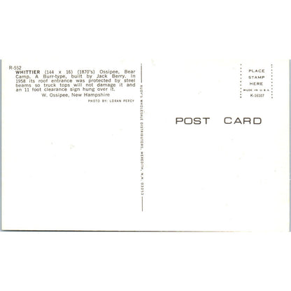 Whittier Bridge West Ossipee NH Vintage Covered Bridge Postcard PC17