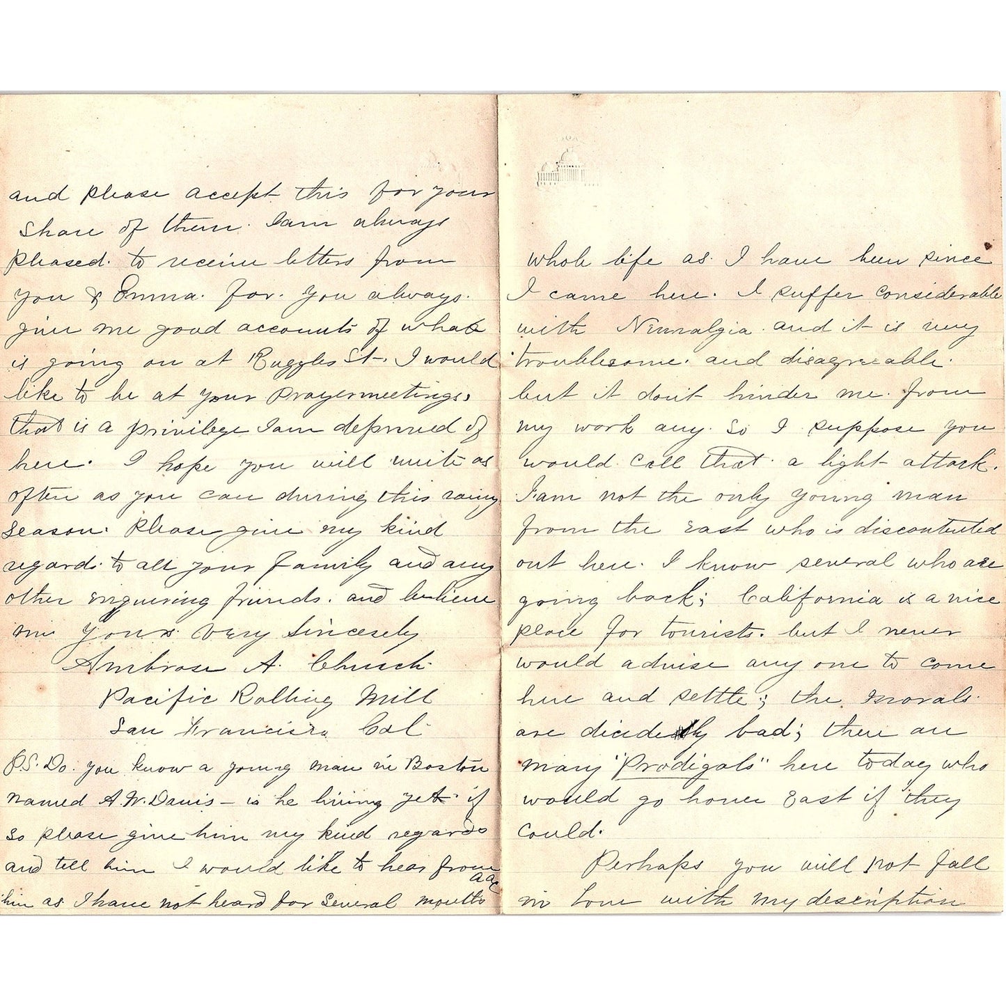 1880 Original Handwritten Letter From San Francisco CA AF4-2