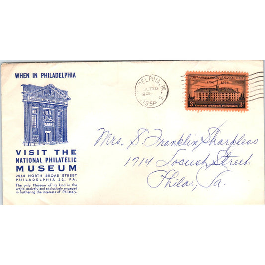 1956 National Philatelic Museum Philadelphia PA Postal Cover Envelope TG7-PC3