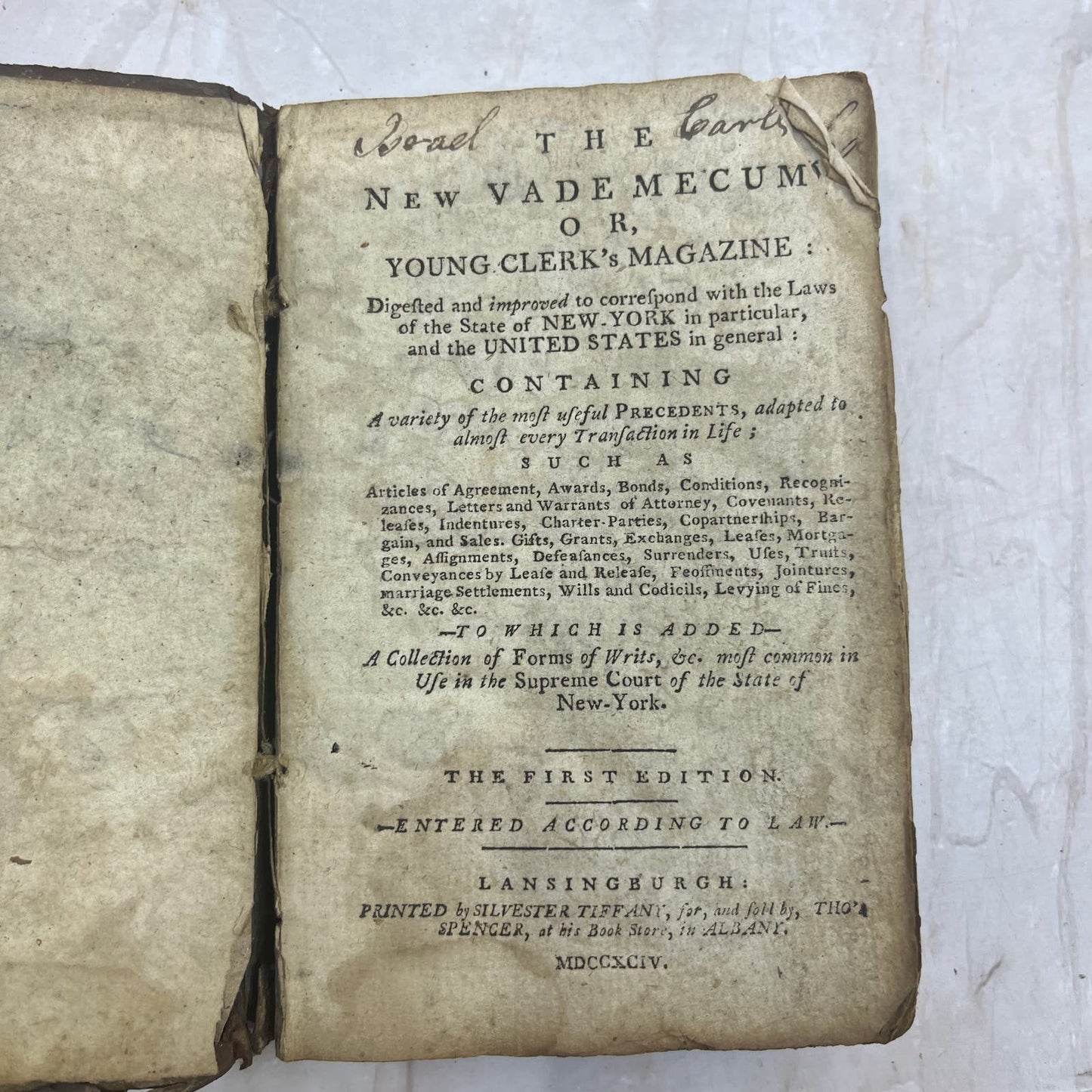 1794 The New Vade Mecum Young Clerk's Magazine Law Book Thomas Spencer TG8-B6