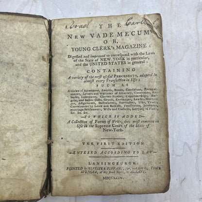 1794 The New Vade Mecum Young Clerk's Magazine Law Book Thomas Spencer TG8-B6