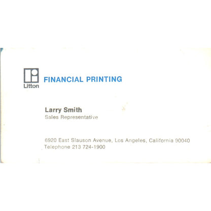 Larry Smith Litton Financial Printing Los Angeles Vintage Business Card SD4-B3
