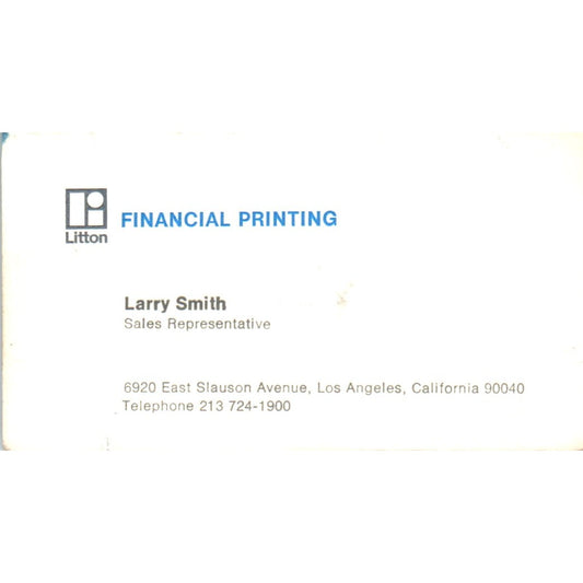 Larry Smith Litton Financial Printing Los Angeles Vintage Business Card SD4-B3