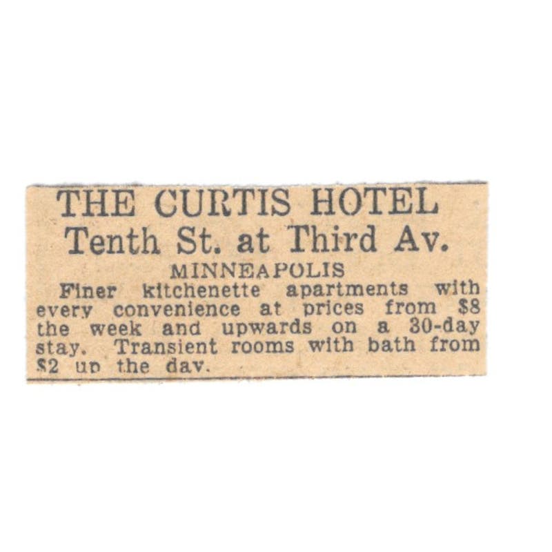 The Curtis Hotel 10th St. 3rd Ave 1935 Minneapolis Journal Advertisement AE7-H2