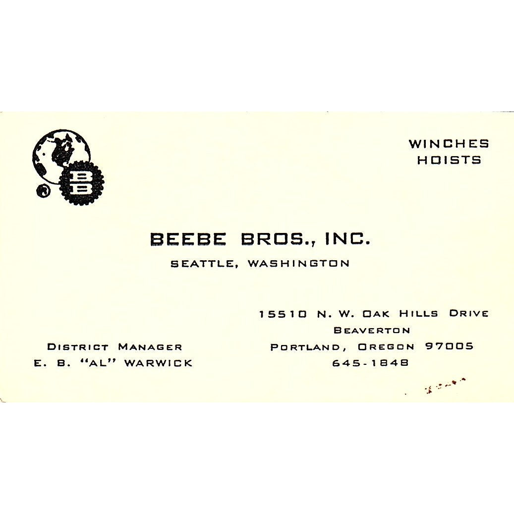 Beebe Bros Inc. E.B. Al Warwick Seattle Washington Business Card SB4-B4