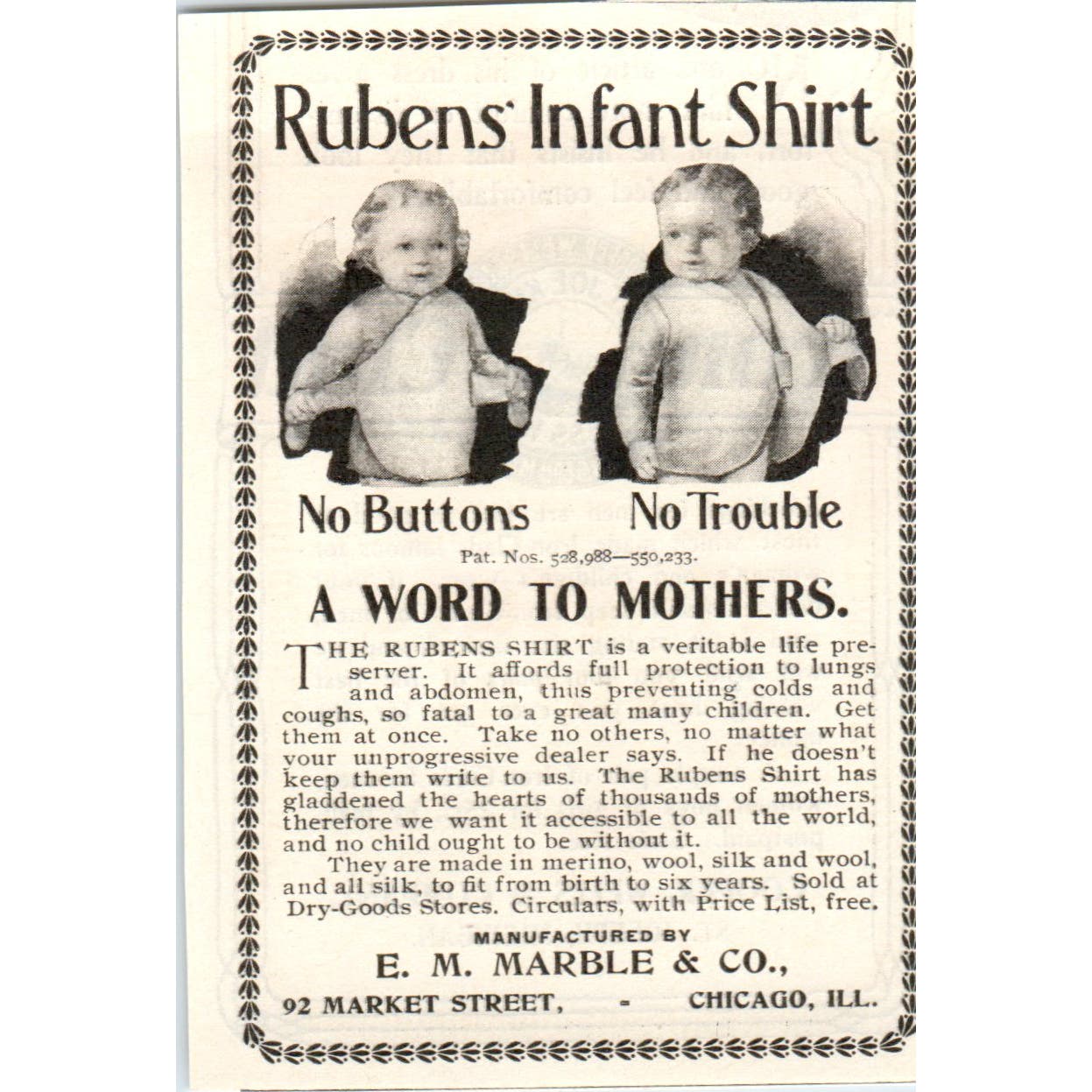 Rubens Infant Shirt E.M. Marble & Co Chicago c1905 Original Advertisement AE7-A2