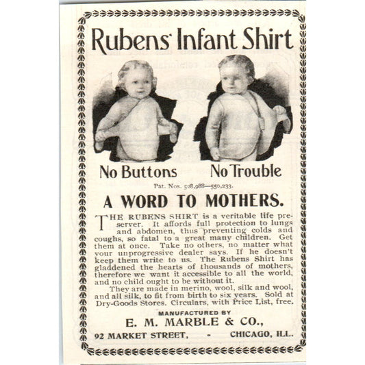 Rubens Infant Shirt E.M. Marble & Co Chicago c1905 Original Advertisement AE7-A2