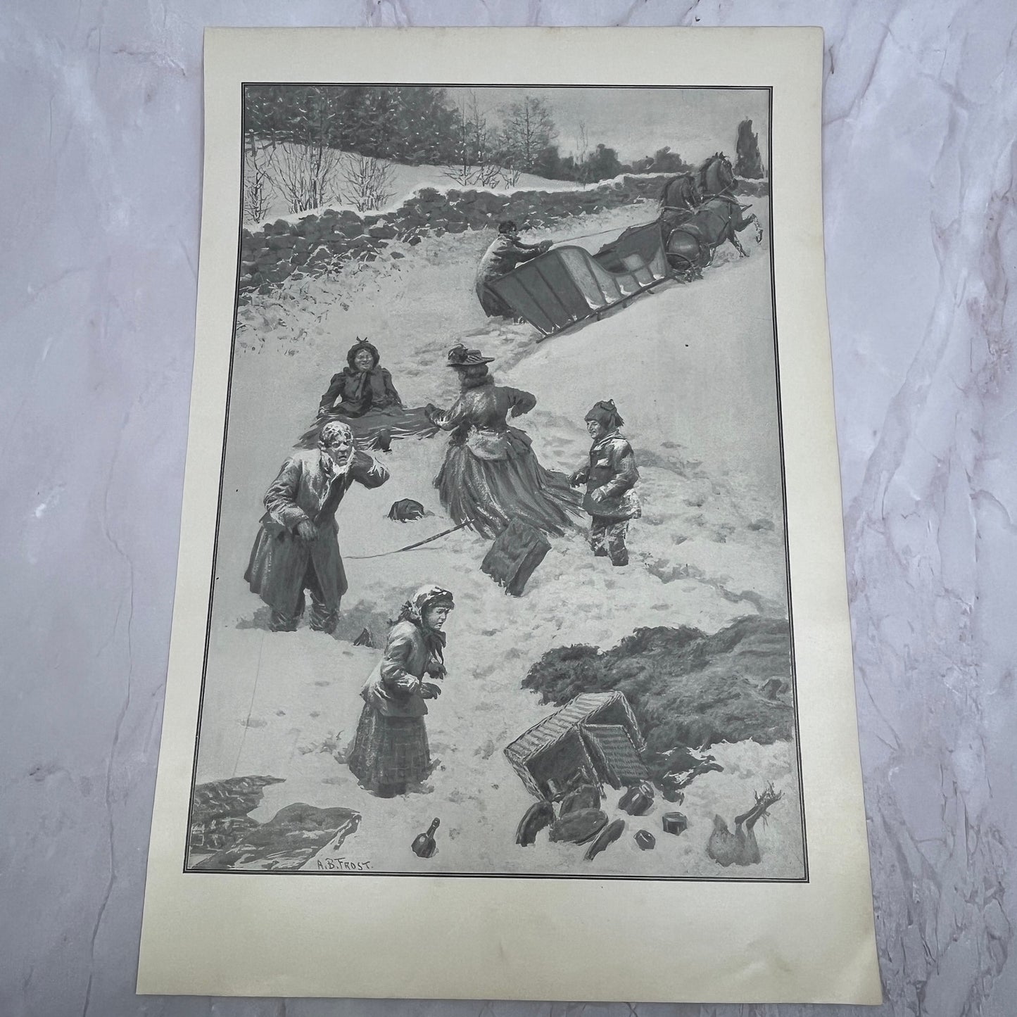 A Bad Spill - Original 1904 A.B. Frost Art Print V14-3