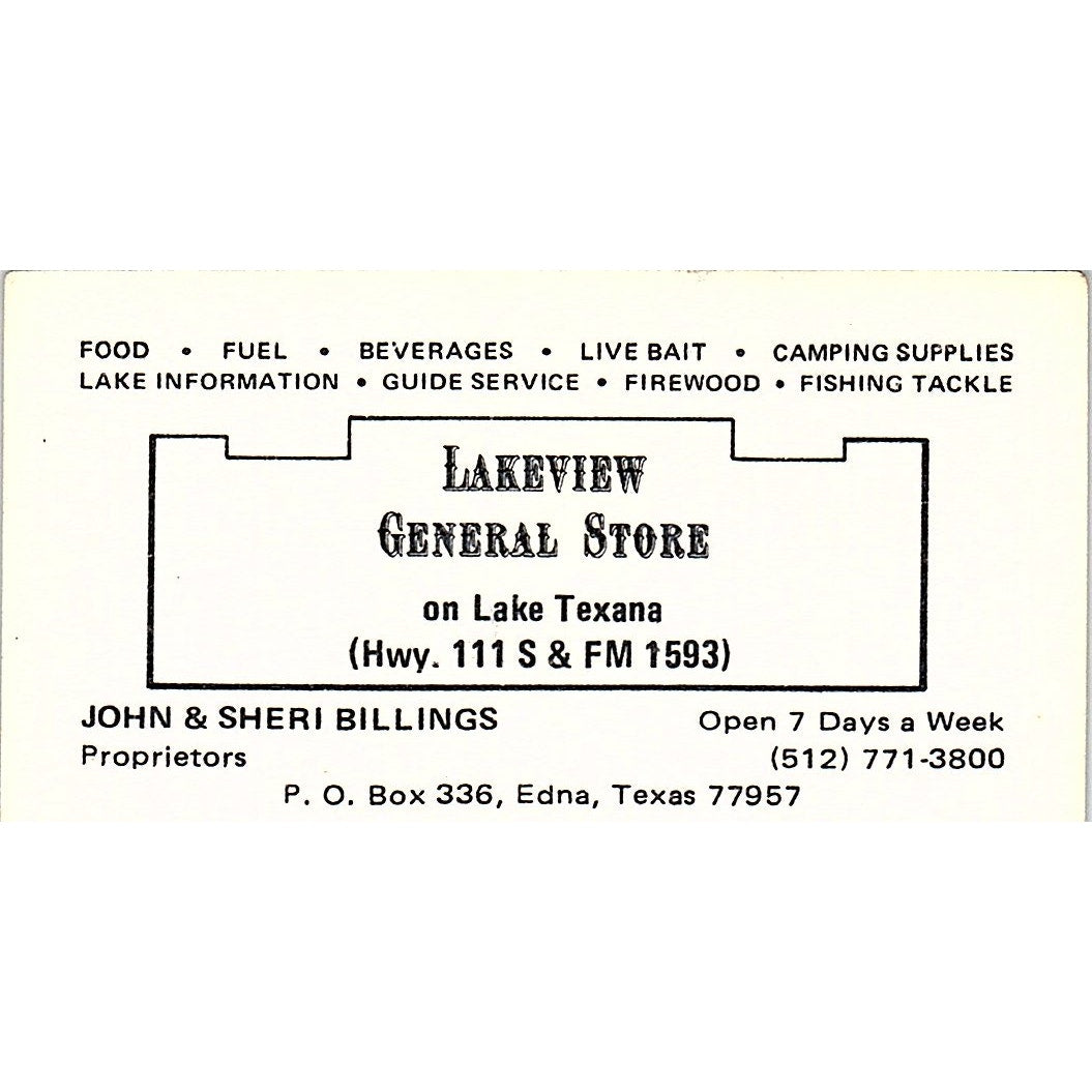 Lakeview General Store John & Sheri Billings Edna TX Vtg Business Card SD9-B12
