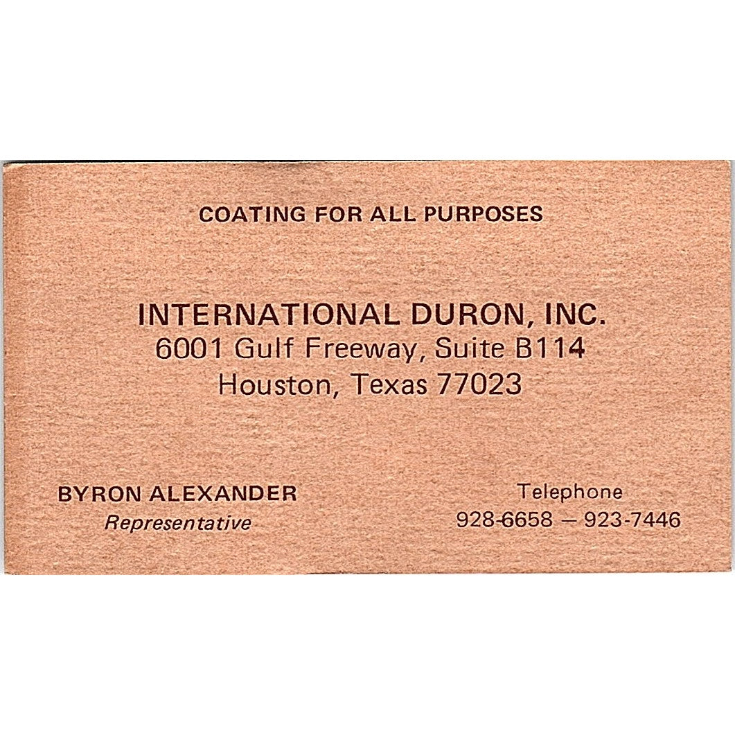 Byron Alexander International Duron Inc Houston TX Vintage Business Card SE3-B13