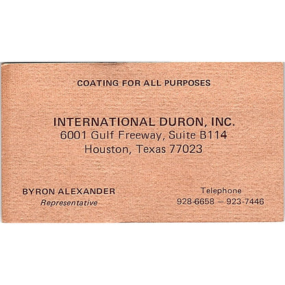 Byron Alexander International Duron Inc Houston TX Vintage Business Card SE3-B13