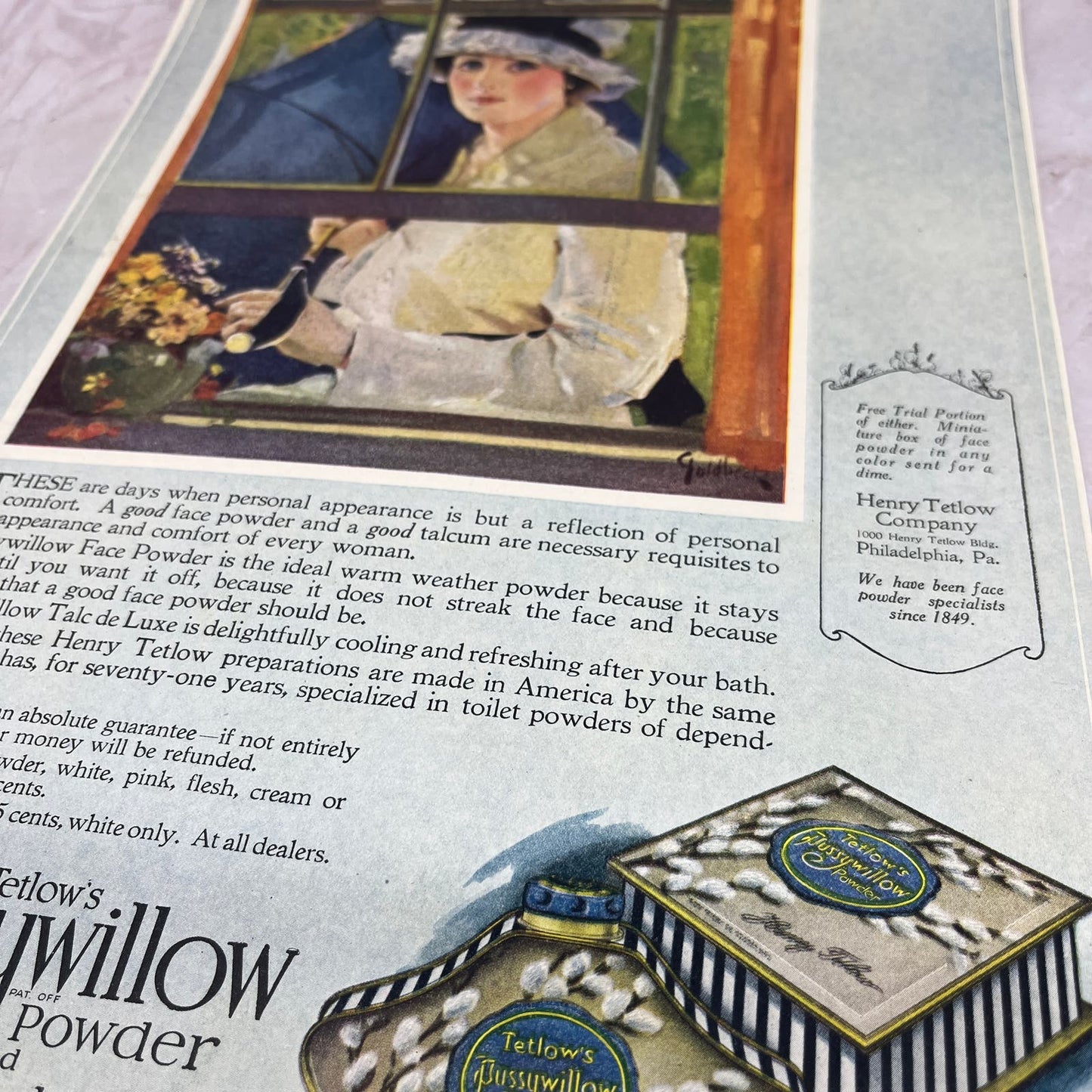 1920 Henry Tetlow's Pussywillow Face Powder 10x13 Magazine Advertisement FL6-7