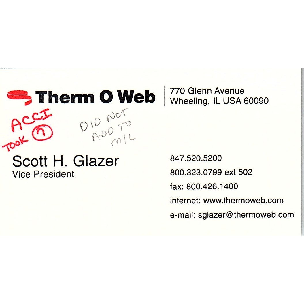 Scott H Glazer Therm O Web Wheeling IL Vintage Business Card SC9-B9
