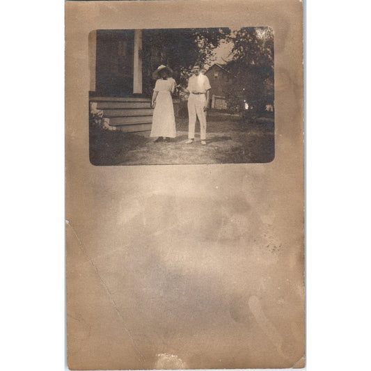 c1910 Edwardian RPPC Man and Woman Dressed in White Vintage Postcard PE4