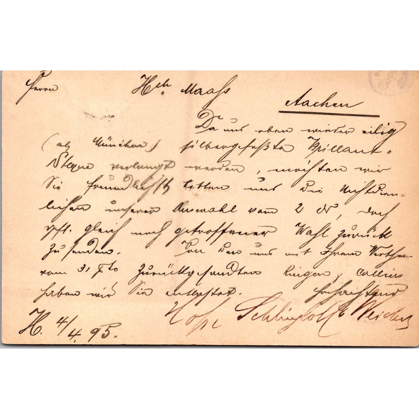 1895 Heinrich Maass Aachen Manau German Reich Postcard P5-12